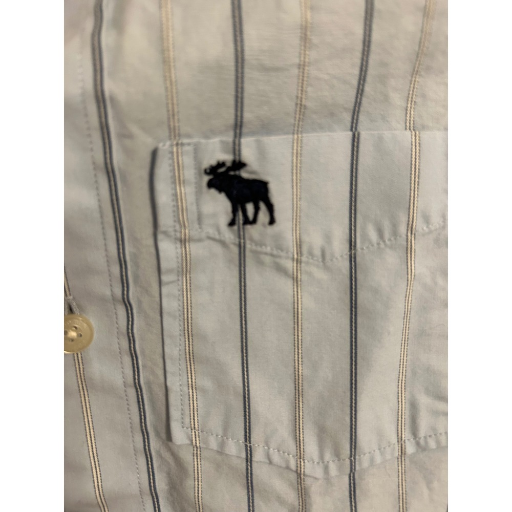 Abercrombie Boys Blue Striped Long Sleeve Button Down Shirt Moose Logo Small - Picture 3 of 5